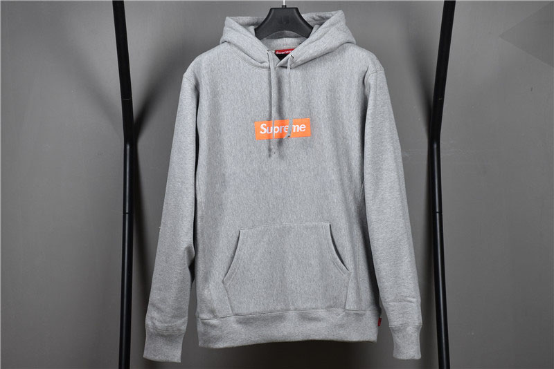 Supreme Grey Hoodie With Orange Box Logo